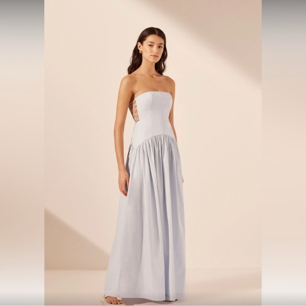 Shona Joy Amada Lace Up Strapless Maxi Dress - Ice Blue